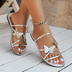 New Fashion Butterfly Cross-strap Sandals Summer Beach Shoes For Women Casual Low Heel Flat Slides Slippers - ProTrendyz
