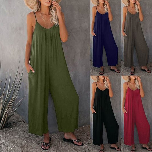 Women's Loose Sleeveless Jumpsuits Romper Jumpsuit With Pockets Long Pant Summer - ProTrendyz