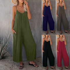 Women's Loose Sleeveless Jumpsuits Romper Jumpsuit With Pockets Long Pant Summer - ProTrendyz