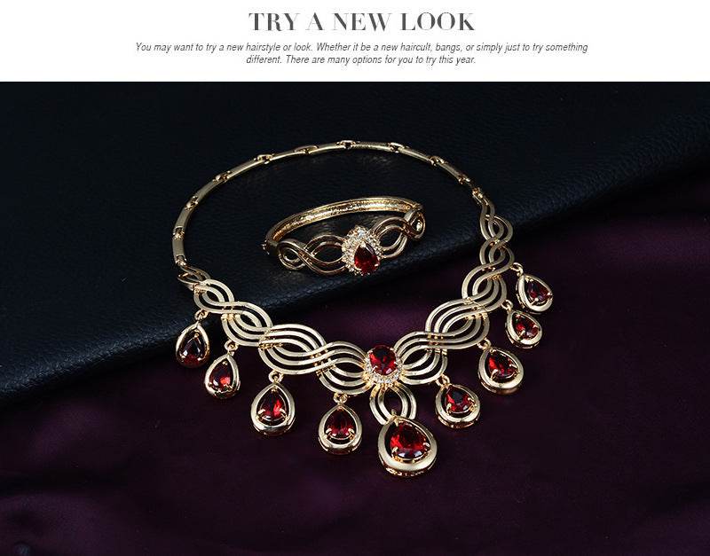 Set Jewelry Fashion Gems Necklace And Earrings Alloy Jewelry - ProTrendyz