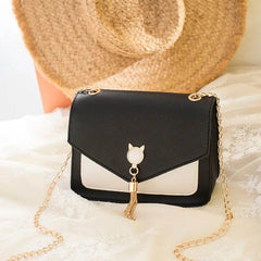 Small Messenger Bag New Sweet And Cute Cat Tassel Decoration Chain One Shoulder Small Square Bag Casual Messenger Bag US - ProTrendyz