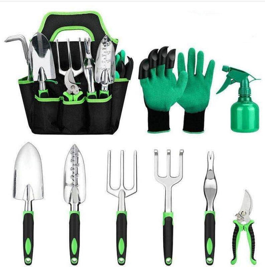 Garden Supplies 9-piece Aluminum Alloy Set, Silicone Two-color Handle Shovel Gardening Tools - ProTrendyz