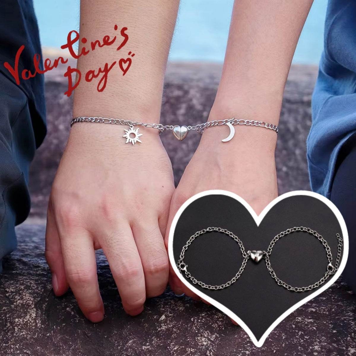 2Pcs Sun Moon Charm Magnet Attraction Stainless Steel Bracelets For Couples Men Women Jewelry Wholesale Valentine's Day Gifts - ProTrendyz