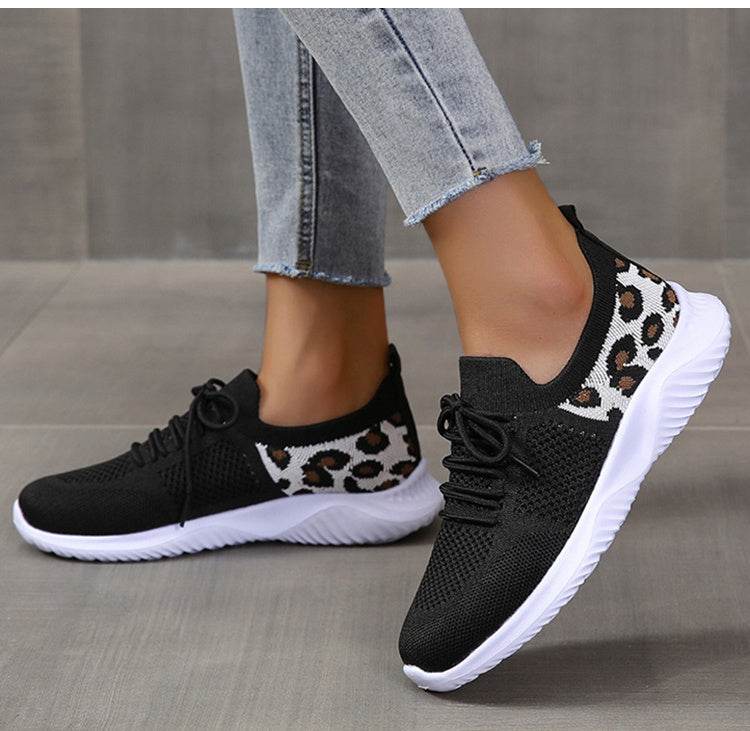 White Shoes Women Leopard Print Lace-up Sneakers Sports - ProTrendyz