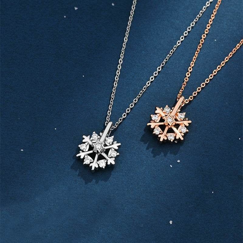 Rotatable 925 Silver Snowflake Necklace Women Luxury Niche Design Shiny Rhinestone Jewelry Autumn And Winter Birthday Gift For Friends - ProTrendyz