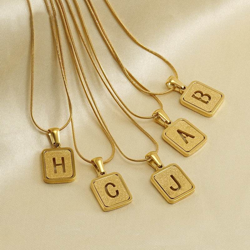 Alphabet Necklace 26 Letters Hollow Out Square 18K Necklace Fashion Jewelry - ProTrendyz