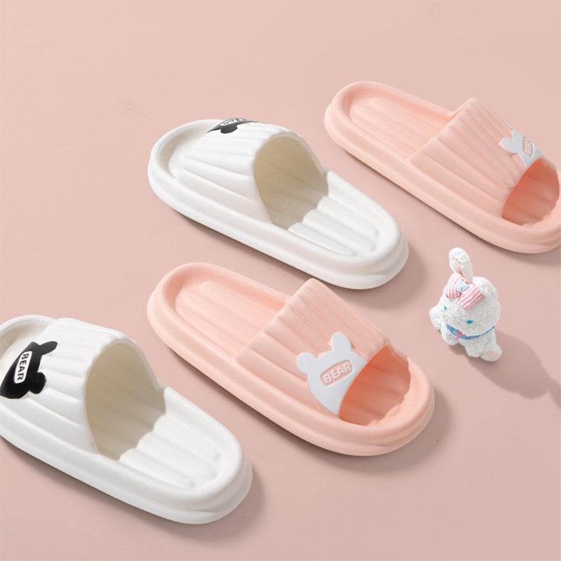 Bear Slippers For Women Summer Indoor Solid Color Striped Thick-Soled Anti-Slip Home Slippers Couples Floor Bathroom House Shoes - ProTrendyz