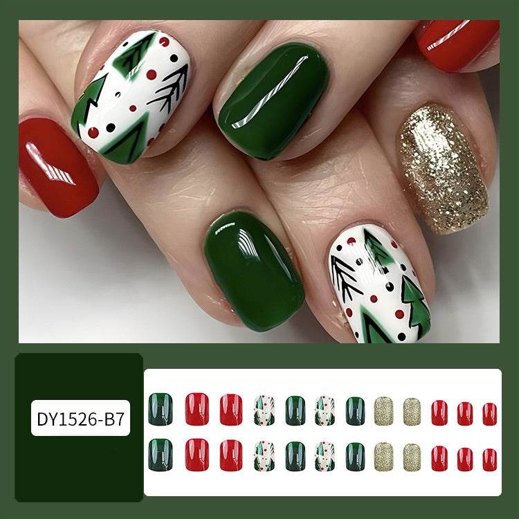 24pcs Christmas False Nails Hat Striped Snowflake Nail Art Stickers For Parties Dances Or Holiday Wear - ProTrendyz