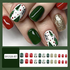 24pcs Christmas False Nails Hat Striped Snowflake Nail Art Stickers For Parties Dances Or Holiday Wear - ProTrendyz