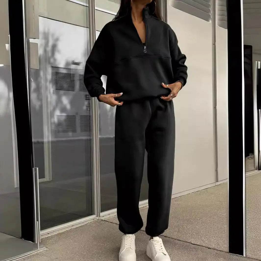 Long-sleeved Sports Sweatshirt Suit Fashion Stand-up Collar Zip-up Top And Elastic Band Trousers With Pocket Spring Fall Clothing For Women US - ProTrendyz