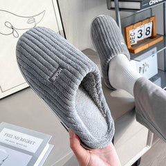 Solid Color Simple Cotton Slippers Winter Non-slip Home Warm Plush Slippers Household Indoor Couple Women's House Shoes - ProTrendyz