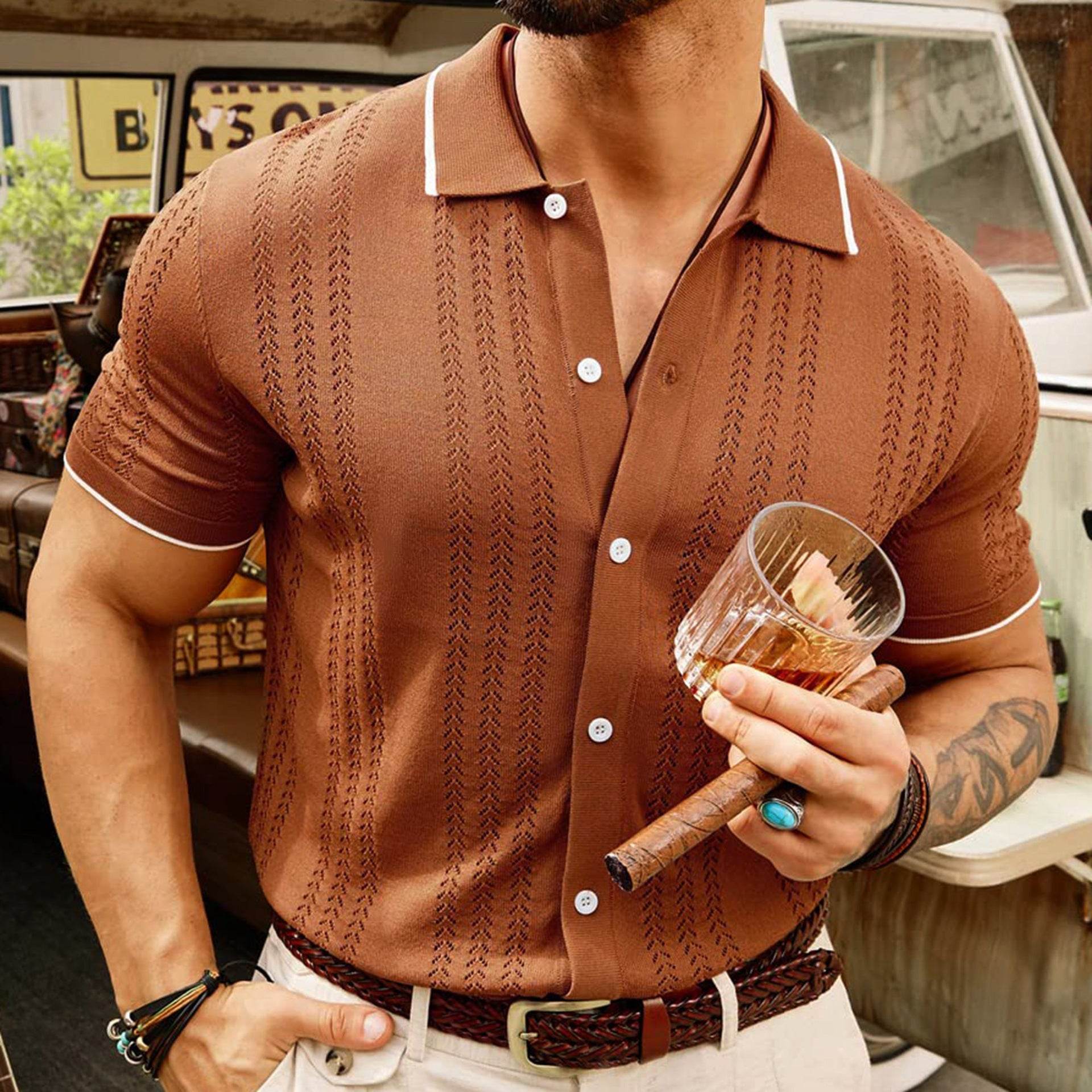 Short-sleeved Polo Shirt Summer Button Lapel Top Fashion Business Men's Clothing - ProTrendyz