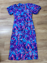 Puffed Short Sleeve Dress Summer Floral Printed V-neck Skinny Dresses