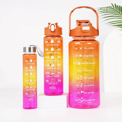 3-in-1 Gradient Color Motivational Water Bottles Set Plastic Straw Double Drink Translucent Outdoor Sports Bottle - ProTrendyz