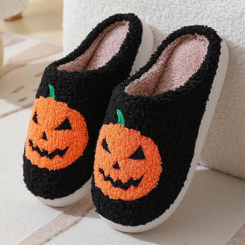 Halloween Pumpkin Cartoon Slippers Warm Winter Slippers Men And Women Couples Indoor House Shoes - ProTrendyz