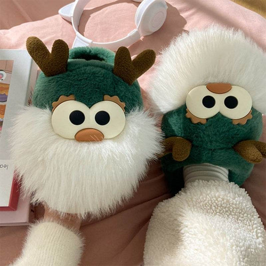 Cute Cartoon Christmas Deer Cotton Shoes Winter Indoor Floor Home Slippers Half-covered Heel Warm Plush Shoes Women - ProTrendyz