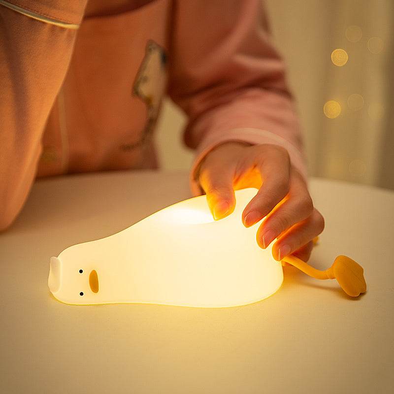 Lie Flat Duck Silicone Night Light Children's Bedside Table Lamp LED Smart With Sleep Night Light Pat Dimming Atmosphere Table Lamp Gift - ProTrendyz
