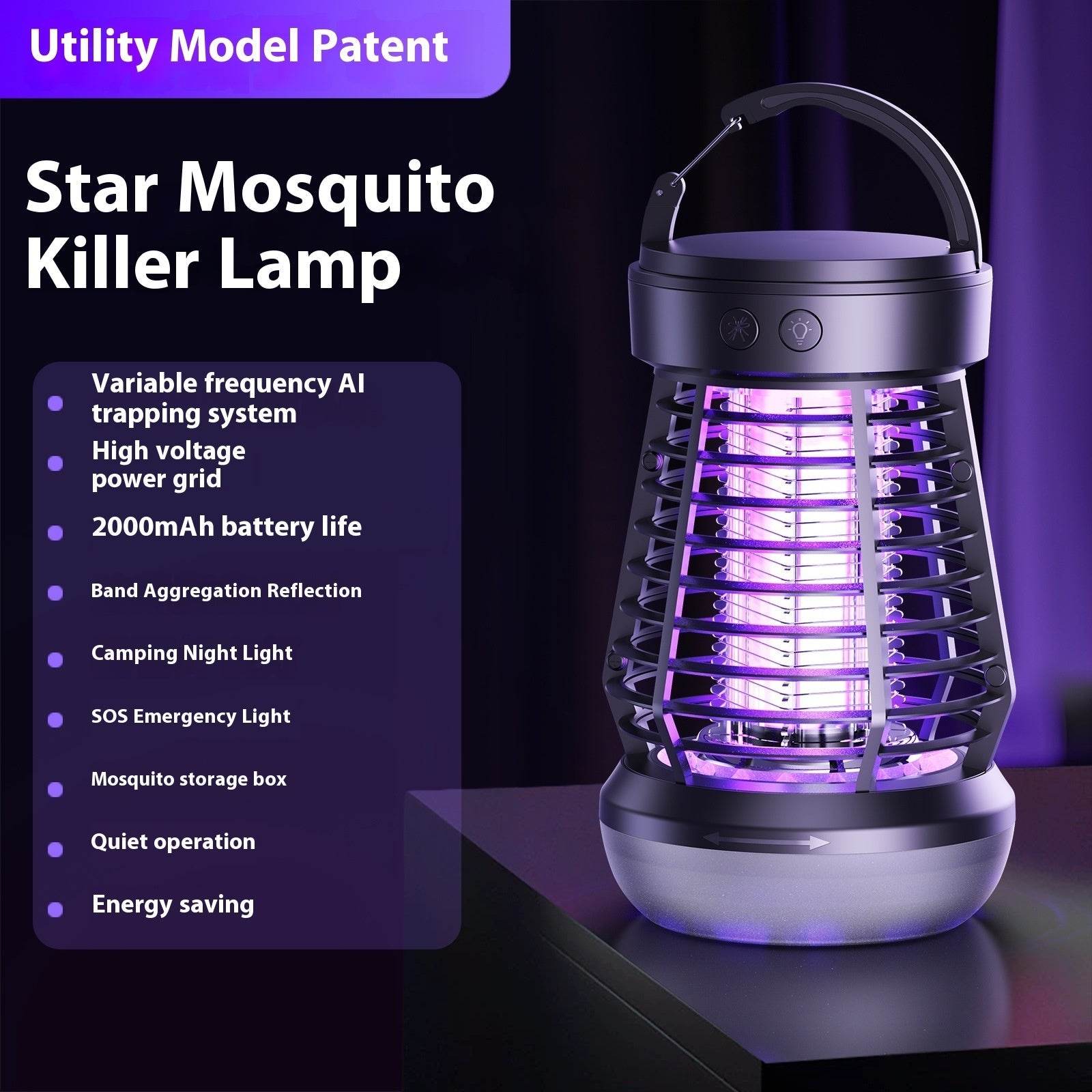 2in1 Mosquito Killer Lamp Electric Fly Catcher USB Rechargeable Electric Mosquito Swatter Electric Fly Trap With Night Light S0S Emergency Light Mosquito Killer Terrace Camping - ProTrendyz