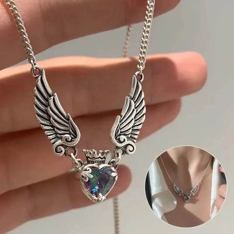Vintage Gothic Heart Crown Angel Wings Pendant Necklaces For Women Fashion Exquisite Love Shape Clavicle Chain Choker Jewelry Fashion Jewelry - ProTrendyz