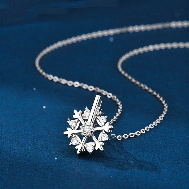 Rotatable 925 Silver Snowflake Necklace Women Luxury Niche Design Shiny Rhinestone Jewelry Autumn And Winter Birthday Gift For Friends - ProTrendyz