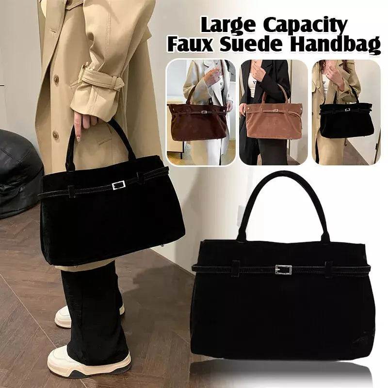 2025 Hot Sale Decorative Design Solid Faux Suede Handbag Large Capacity Casual Tote Bags For Women Tote Design Portable Shoulder Bag - ProTrendyz