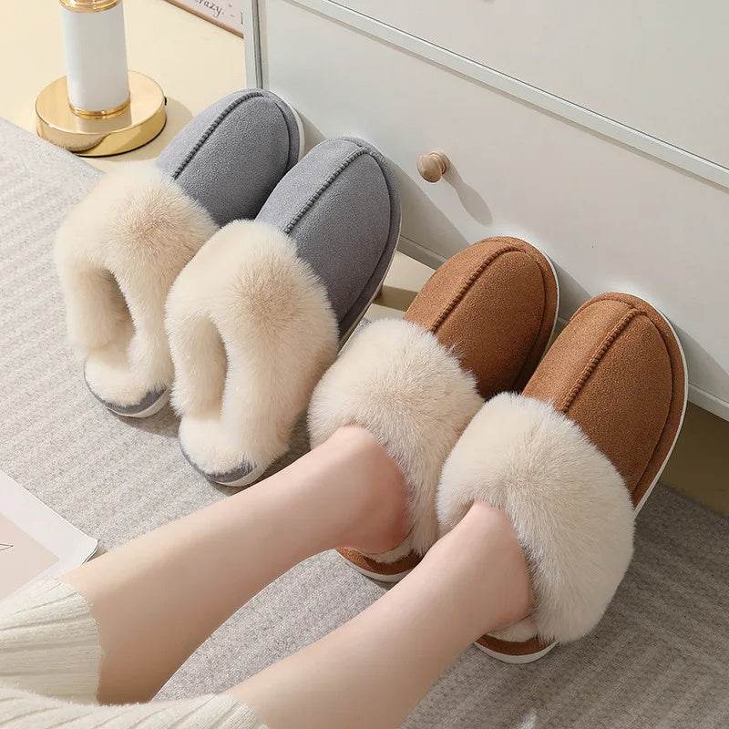 Winter Warm Plush Home Slippers Indoor Fur Slippers Women Soft Lined Cotton Shoes Comfy Non-Slip Bedroom Fuzzy House Shoes Women Couple - ProTrendyz