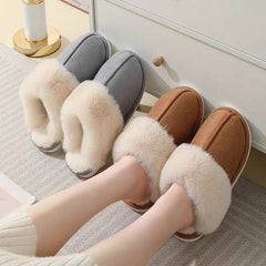 Winter Warm Plush Home Slippers Indoor Fur Slippers Women Soft Lined Cotton Shoes Comfy Non-Slip Bedroom Fuzzy House Shoes Women Couple - ProTrendyz