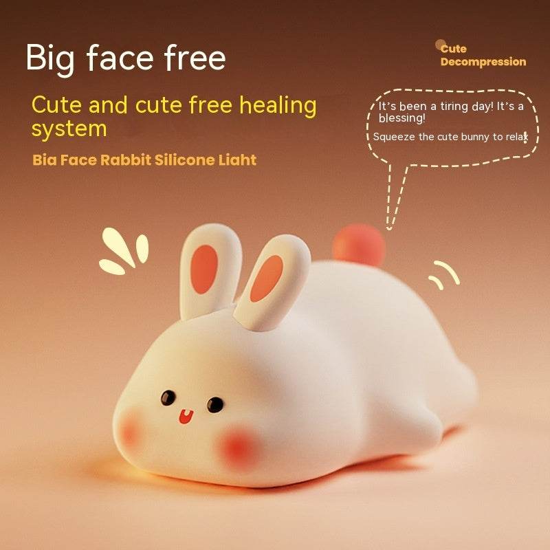 Cute LED Night Light Touch Sensor Cartoon Kid's Nightlights Big Face Rabbit Silicone Night Light Christmas Gift Bedside Lamp Home Decor - ProTrendyz