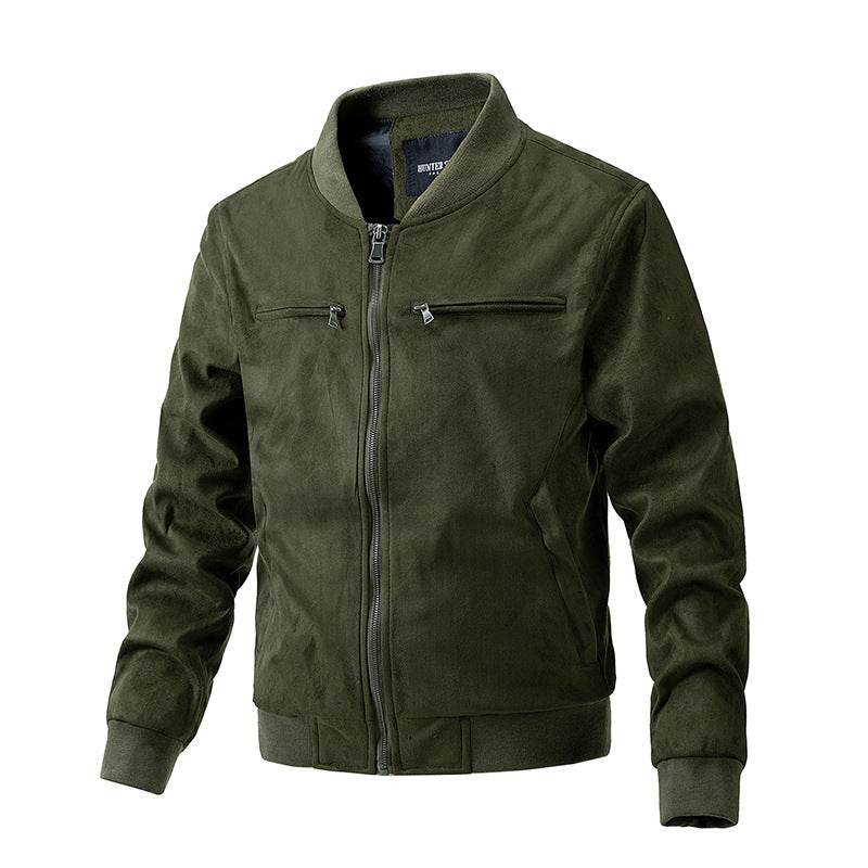 Suede Stand Collar Men's Jacket Double Zipper Pocket Clothing Mens - ProTrendyz