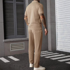 Casual Zip-Up Polo Shirt Top And Pants Two-Piece Set