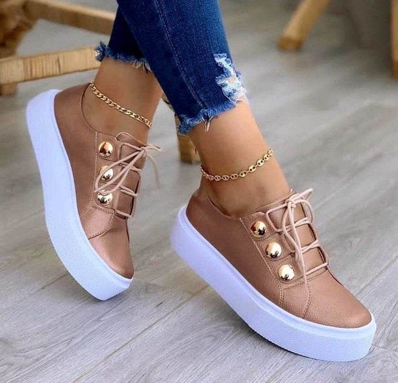 Lace-up Flats Sneakers Women Rivet Casual Shoes - ProTrendyz