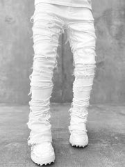 Men Trousers Individual Patched Pants Long Tight Fit Stacked Jeans For Mens Clothing - ProTrendyz
