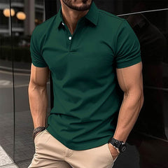 Summer Short Sleeve Polo Shirt Men Solid Color Button Lapel Button Top - ProTrendyz