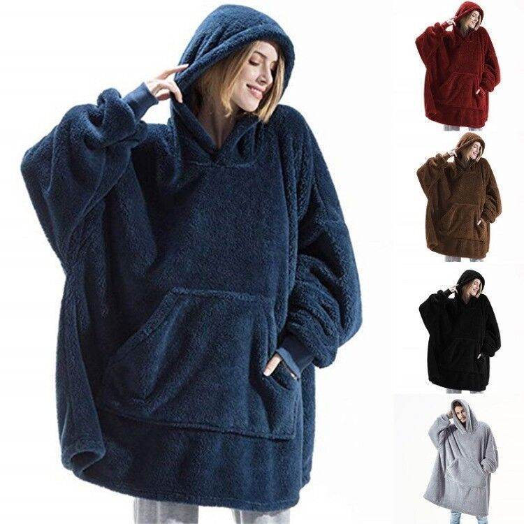 Hoodie Sweatshirt With Big Pocket Tops Sweater Comfortable Loose Double-Sided Fleece Thicker Wearable Blanket - ProTrendyz