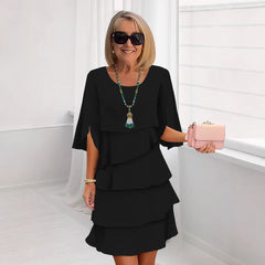Round Neck Cake Skirt Spliced Dress Women's Clothing