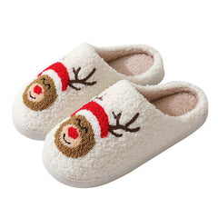 Christmas Home Slippers Cute Cartoon Santa Claus Cotton Slippers For Women And Men Couples Winter Warm Furry Shoes - ProTrendyz