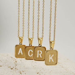 Alphabet Necklace 26 Letters Hollow Out Square 18K Necklace Fashion Jewelry - ProTrendyz