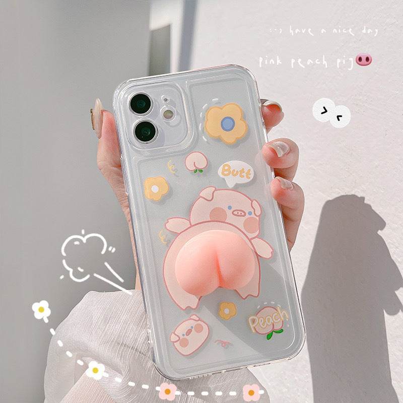 Compatible with Apple , Three-dimensional Piggy Butt Phone Case XS Pinch Music Silicone Case - ProTrendyz