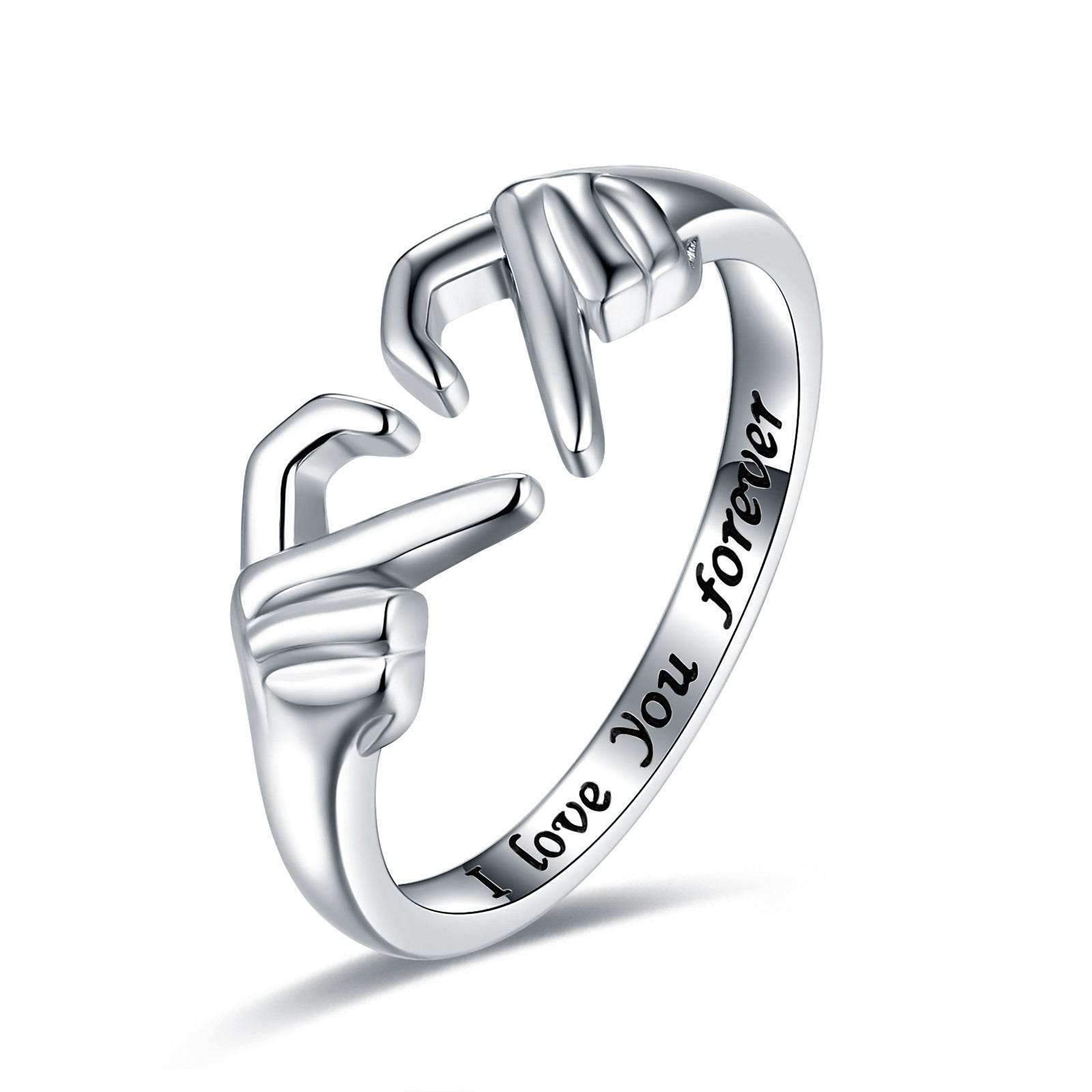 Romantic Heart Hand Hug Fashion Ring For Women Couple Jewelry Silver Color Punk Gesture Wedding Men Finger Accessories Gifts - ProTrendyz