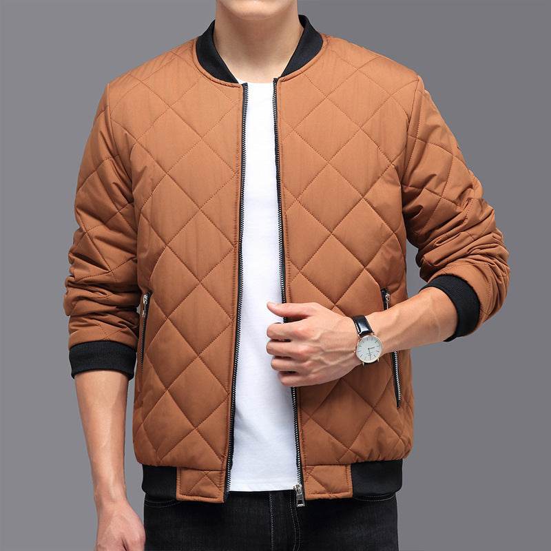 Fashion Rhombic-sewing Design Cotton Coat Winter Warm Thickened Baseball Jacket Casual Solid Color Outwear Clothing For Men - ProTrendyz