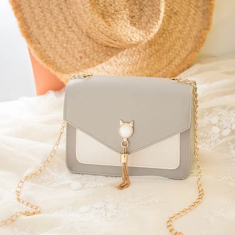 Small Messenger Bag New Sweet And Cute Cat Tassel Decoration Chain One Shoulder Small Square Bag Casual Messenger Bag US - ProTrendyz