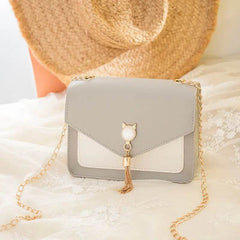 Small Messenger Bag New Sweet And Cute Cat Tassel Decoration Chain One Shoulder Small Square Bag Casual Messenger Bag US - ProTrendyz