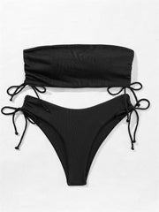 Summer Tube Bikini With Drawstring Design Solid Color Sexy Swimsuit For Beach Party Womens Clothing - ProTrendyz