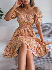 Floral Print Square Collar Dress Summer Fashion Ruffles Dresses Women's Clothing - ProTrendyz