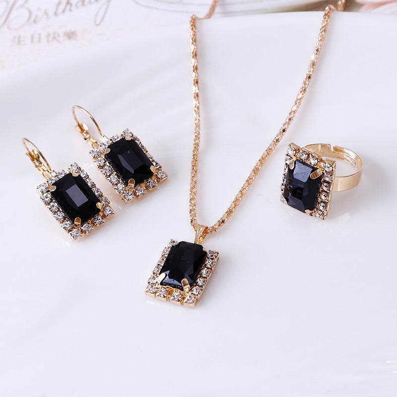 The Crystal Set Necklace Earring Ring Three-piece Set - ProTrendyz
