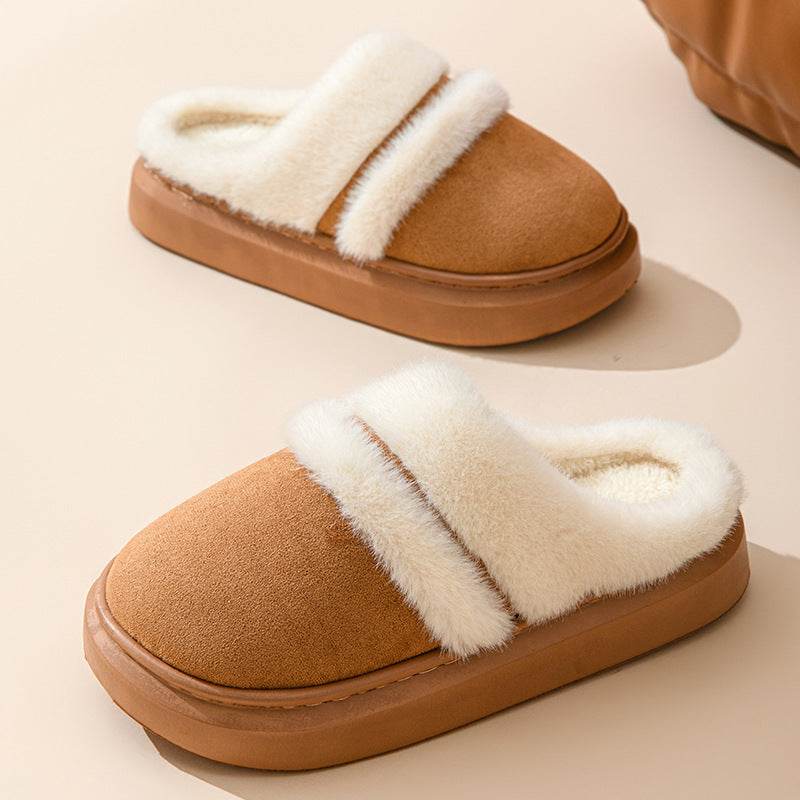 Fashion Warm Cotton Slippers For Women Leisure Thick Bottom Non-slip Plus-velvet House Shoes Winter Bedroom Floor Suede Slipper - ProTrendyz