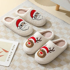 Christmas Home Slippers Cute Cartoon Santa Claus Cotton Slippers For Women And Men Couples Winter Warm Furry Shoes - ProTrendyz