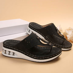 New Air Cushion Thong Sandals Summer Flip Flops Hollow Metal Buckle Wedges Shoes For Women Thick Sole Beach Shoes - ProTrendyz