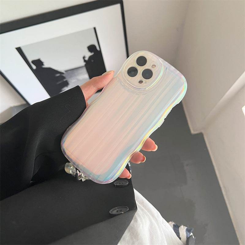 Laser Wave Silicone Phone Case Gradient Laser Stripes Bracelet Case For 14 13 12 11 Pro Max Plus Bead Chain - ProTrendyz