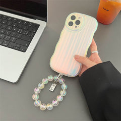 Laser Wave Silicone Phone Case Gradient Laser Stripes Bracelet Case For 14 13 12 11 Pro Max Plus Bead Chain - ProTrendyz